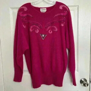 VINTAGE CEDARS Fuchsia Lambs Wool Blend Dolman Sleeve Crew neck Sweater | size L